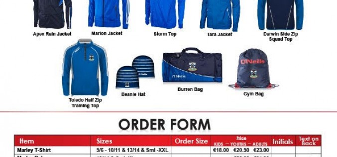 Order form for club kit sale next Monday & Tuesday