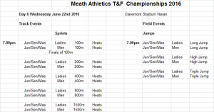 Meath CShips Schedule 22nd June