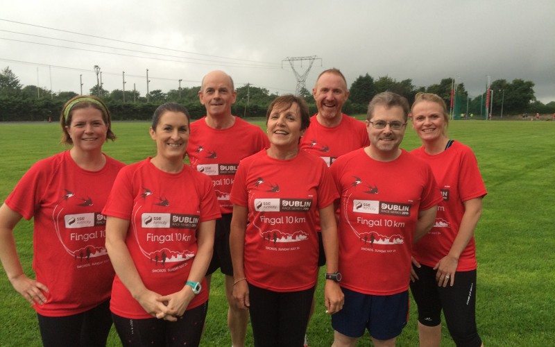 Half of our Fingal 10K gang donning the Tees to kickstart a rather wet training session.